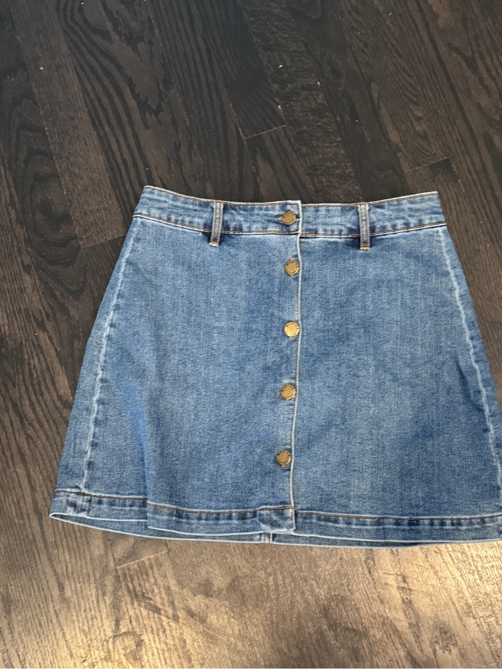 Marine Layer Light Blue Button-Front Denim Mini Skirt